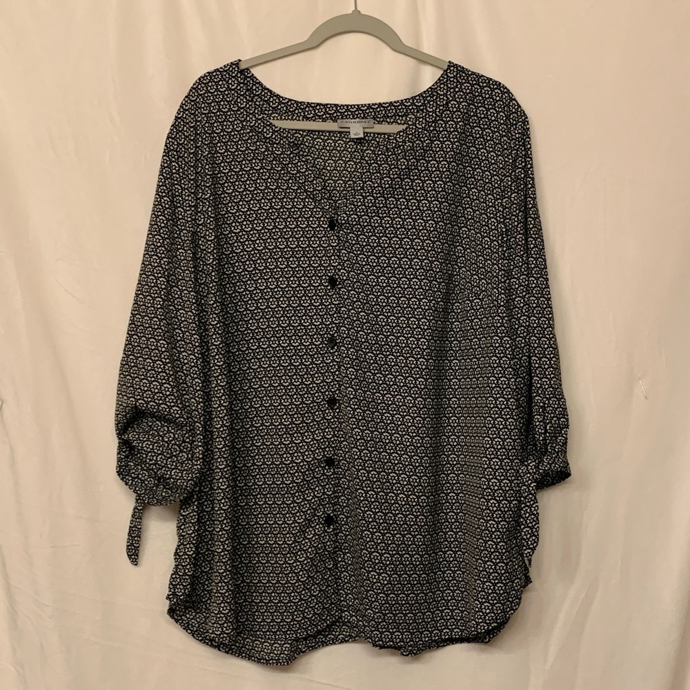 Catherine’s Women's Black Patterned Top Plus 1X